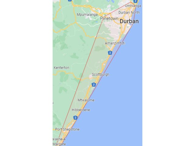 Map Dbn & SC Areas covered Greater Durban and whole South Coast